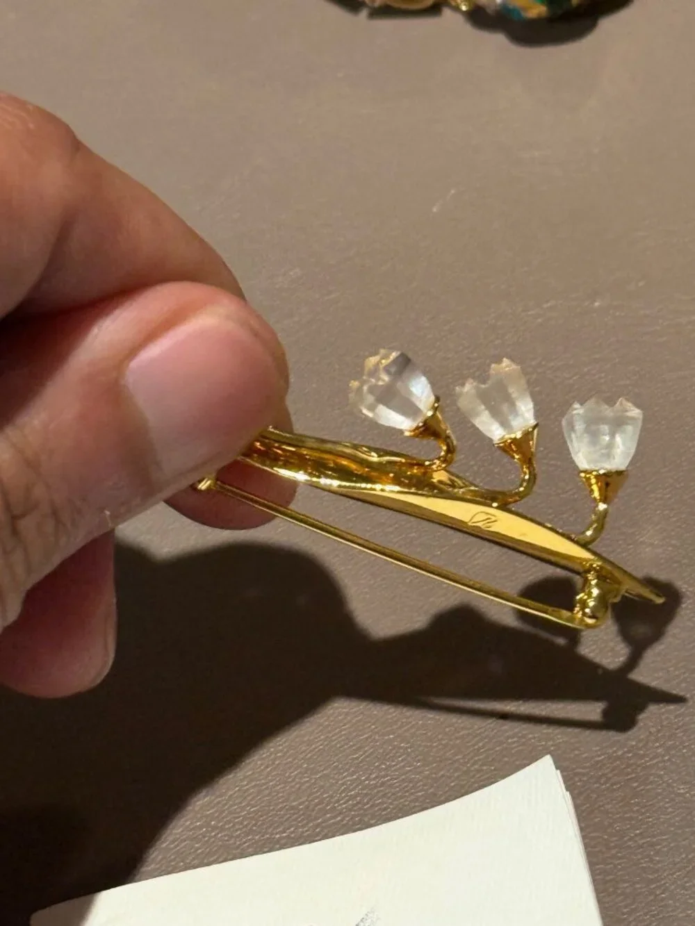 Swarovski Crystal Memories Lily of the Valley Brooch Pin Gold Plated Boxed